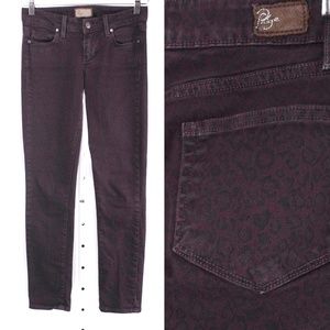 PAIGE Peg Skinny Deep Purple Leopard Animal Print Jeans Size 24